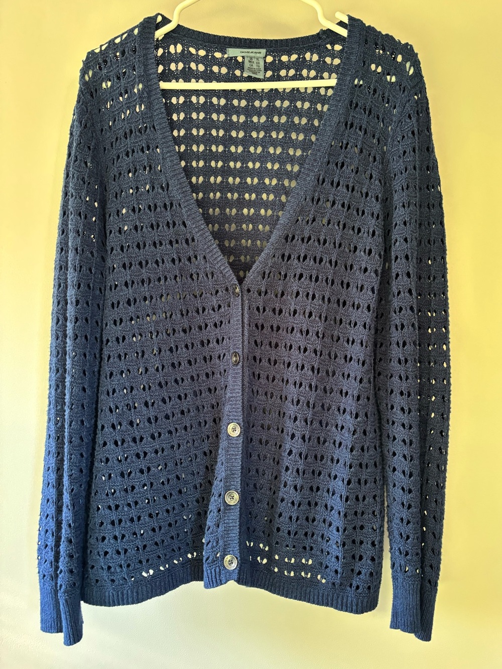 DKNY Open-Knit Navy Button Cardigan Sweater